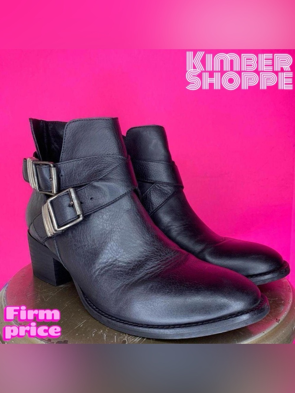 Steve Madden Grizzz Black Leather Buckle Wrap Strap Ankle Boots US 8.5 UK 6.5